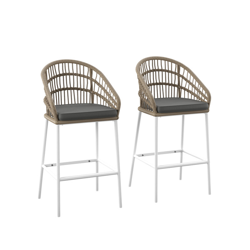 Bayou Breeze Saverndon Outdoor Bar Stools 2Pc Set, Natural And Gray
